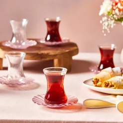 Karaca Luna 12-Piece Turkish Tea Set for 6 People, 130ml, Light Pink