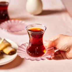 Karaca Luna 12-Piece Turkish Tea Set for 6 People, 130ml, Light Pink