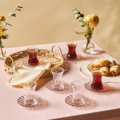 Karaca Luna 12-Piece Turkish Tea Set for 6 People, 130ml, Light Brown