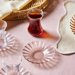 Karaca Luna 12-Piece Turkish Tea Set for 6 People, 130ml, Light Brown