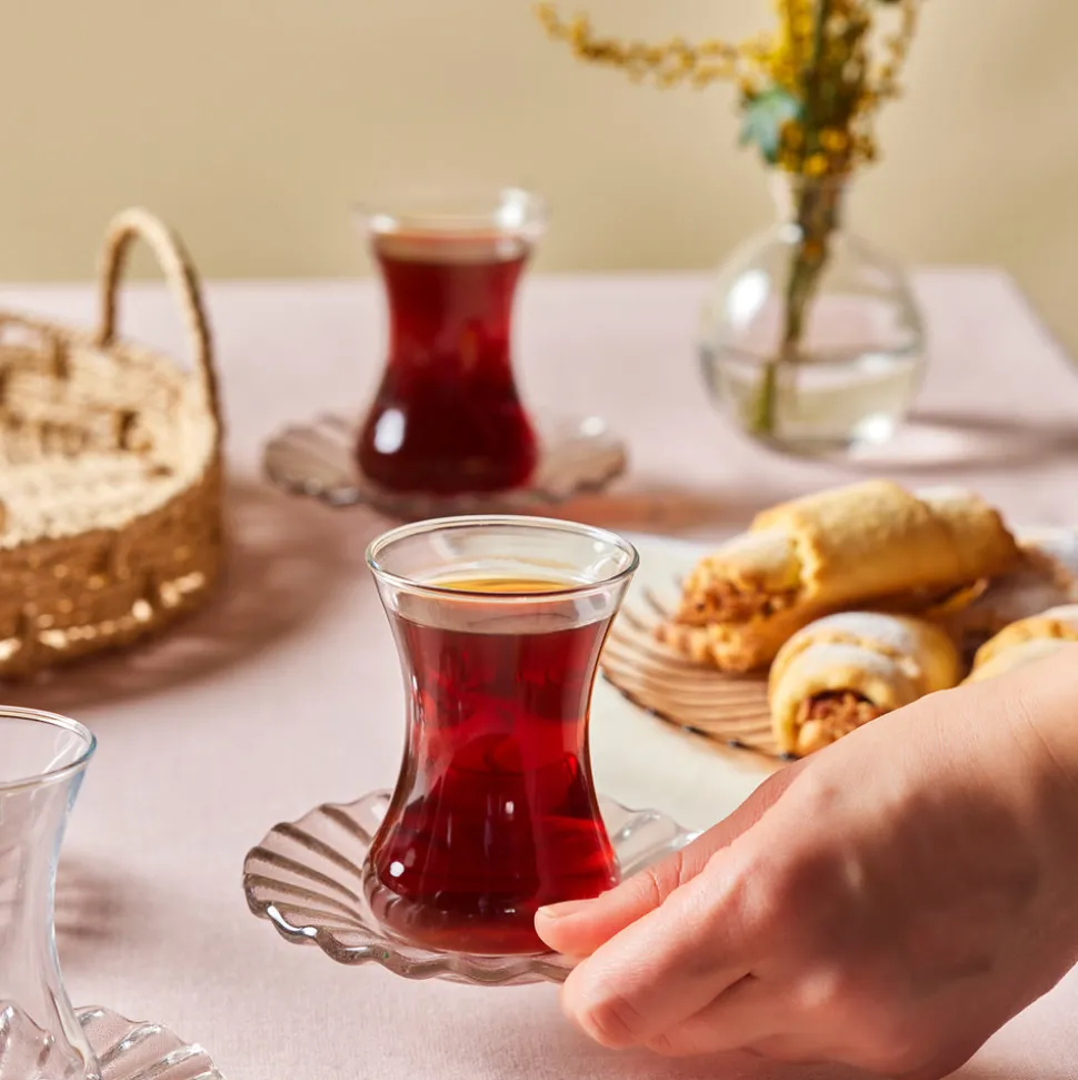 Karaca Luna 12-Piece Turkish Tea Set for 6 People, 130ml, Light Brown
