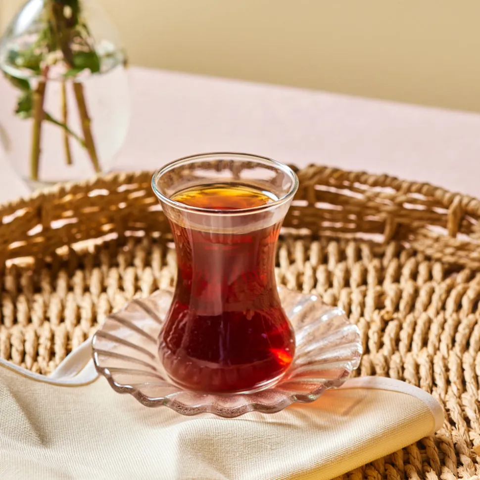 Karaca Luna 12-Piece Turkish Tea Set for 6 People, 130ml, Light Brown