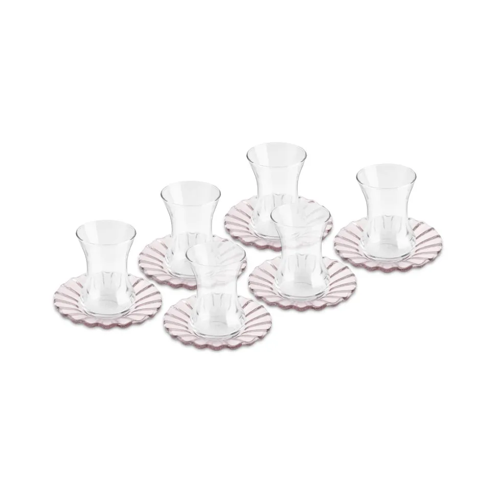 Karaca Luna 12-Piece Turkish Tea Set for 6 People, 130ml, Light Brown