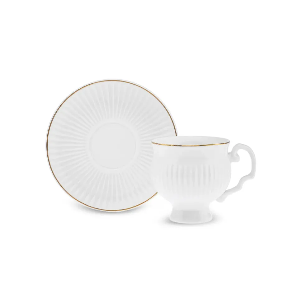 Karaca Malta 12-Piece Bone Espresso Turkish Coffee Cup Set for 6 People, 100ml, White Gold