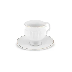 Karaca Malta 12-Piece Bone Espresso Turkish Coffee Cup Set for 6 People, 100ml, White Gold