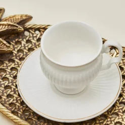 Karaca Malta 12-Piece Porcelain Espresso Turkish Coffee Cup Set for 6 People, 100ml, White Gold