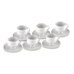 Karaca Malta 12-Piece Porcelain Espresso Turkish Coffee Cup Set for 6 People, 100ml, White Gold