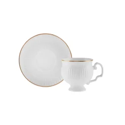 Karaca Malta 12-Piece Porcelain Espresso Turkish Coffee Cup Set for 6 People, 100ml, White Gold