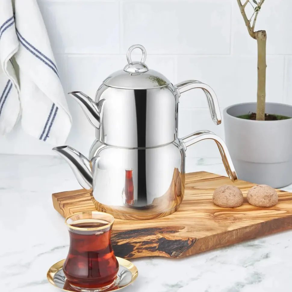 Karaca Manes Stainless Steel Induction Teapot Set, Medium, Metal
