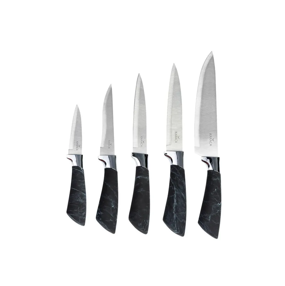 Karaca Marble 5 Piece Knife Block Set, Black