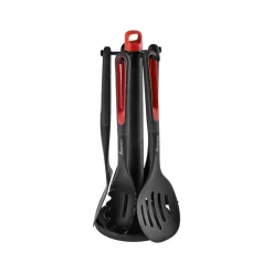 Karaca Marco 6-Piece Kitchen Utensil Set with Stand, Red
