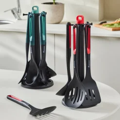 Karaca Marco 6-Piece Kitchen Utensil Set with Stand, Red