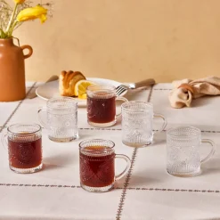 Karaca Margo 6-Piece Glass Turkish Tea Set for 6 People, 155ml, Transparent
