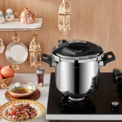 Karaca Marsilya Stainless Steel Induction Pressure Cooker Set, 7L, Silver Black