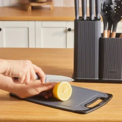 Karaca Massimo 12-Piece Knife Block Set, Chopping Board and Kitchen Utensil Set, Anthracite