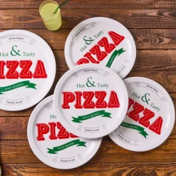 Karaca Milano 5-Piece Porcelain Pizza Serving Platter Set for 4 People, White Multi