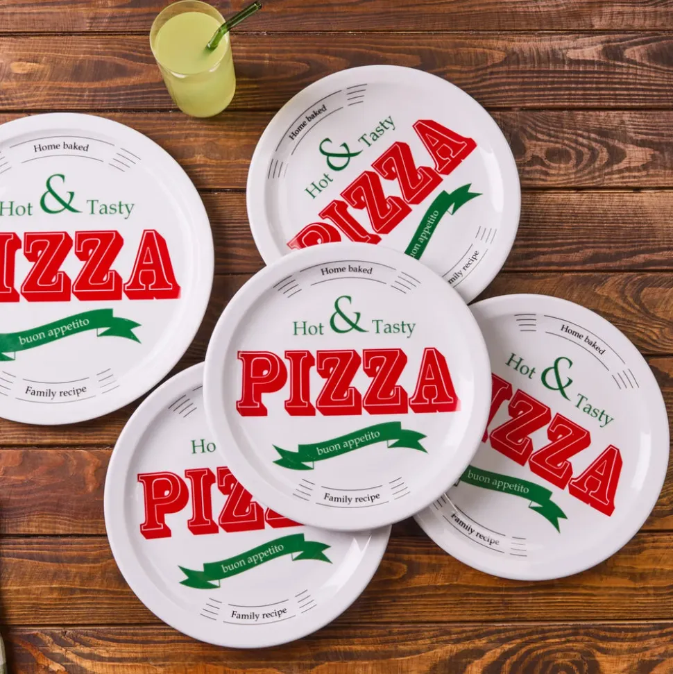 Karaca Milano 5-Piece Porcelain Pizza Serving Platter Set for 4 People, White Multi
