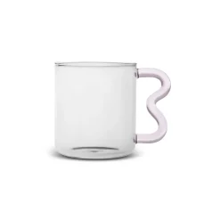 Karaca Miracle Glass Mug, 450ml, Anthracite Pink Zigzag