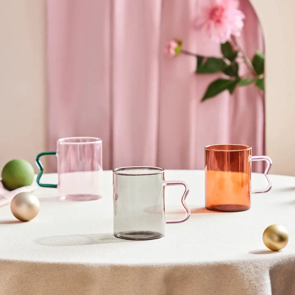 Karaca Miracle Glass Mug, 450ml, Green Zigzag
