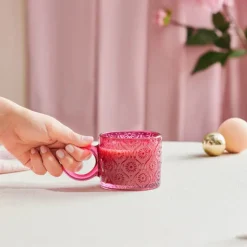 Karaca Miracle Glass Mug, 240ml, Pink Circle