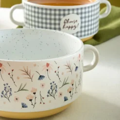 Karaca Monet Flower 3-Piece Stoneware Cereal/Soup Bowl, 460ml, Multi