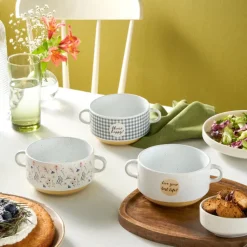 Karaca Monet Flower 3-Piece Stoneware Cereal/Soup Bowl, 460ml, Multi