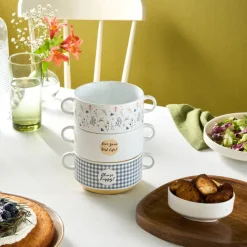Karaca Monet Flower 3-Piece Stoneware Cereal/Soup Bowl, 460ml, Multi