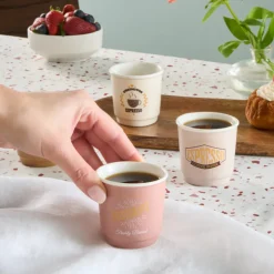 Karaca Monet 8-Piece Stoneware Espresso Turkish Coffee Cup Set for 4 People, 90ml, Multi