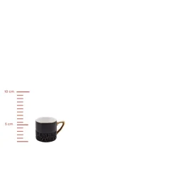 Karaca Monochrome 8 Piece Porcelain Espresso Turkish Coffee Cup Set for 4 People, 90ml, Black White Gold