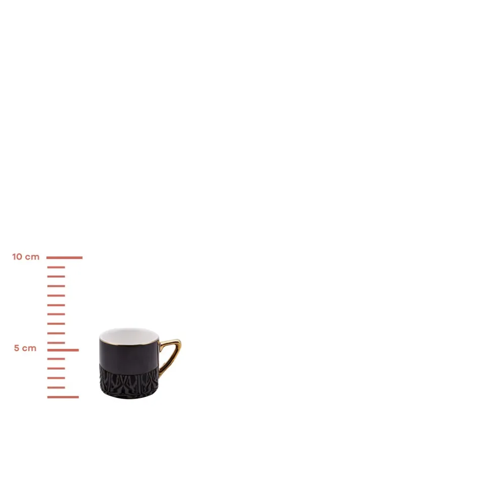 Karaca Monochrome 8 Piece Porcelain Espresso Turkish Coffee Cup Set for 4 People, 90ml, Black White Gold