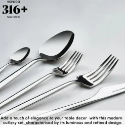 Karaca Moongate 84-Piece 316+ Stainless Steel Cutlery Set for 12 People, Silver