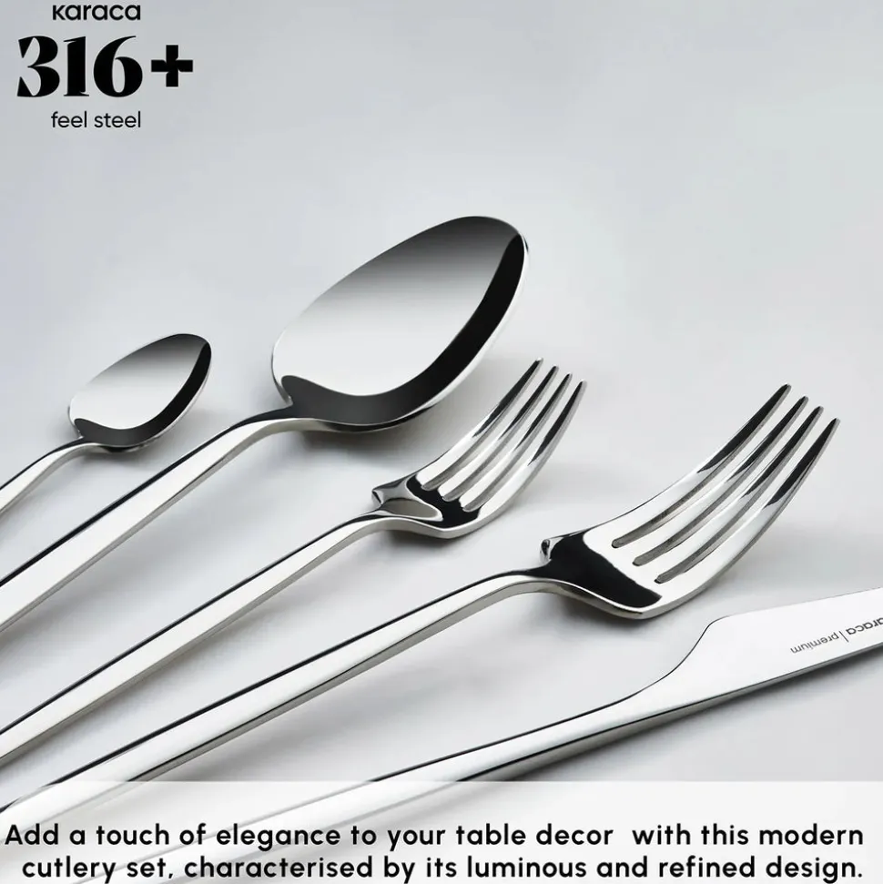 Karaca Moongate 84-Piece 316+ Stainless Steel Cutlery Set for 12 People, Silver