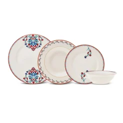 Karaca Nakkaş 24-Piece Bone China Dinner Set for 6 People, White Multi