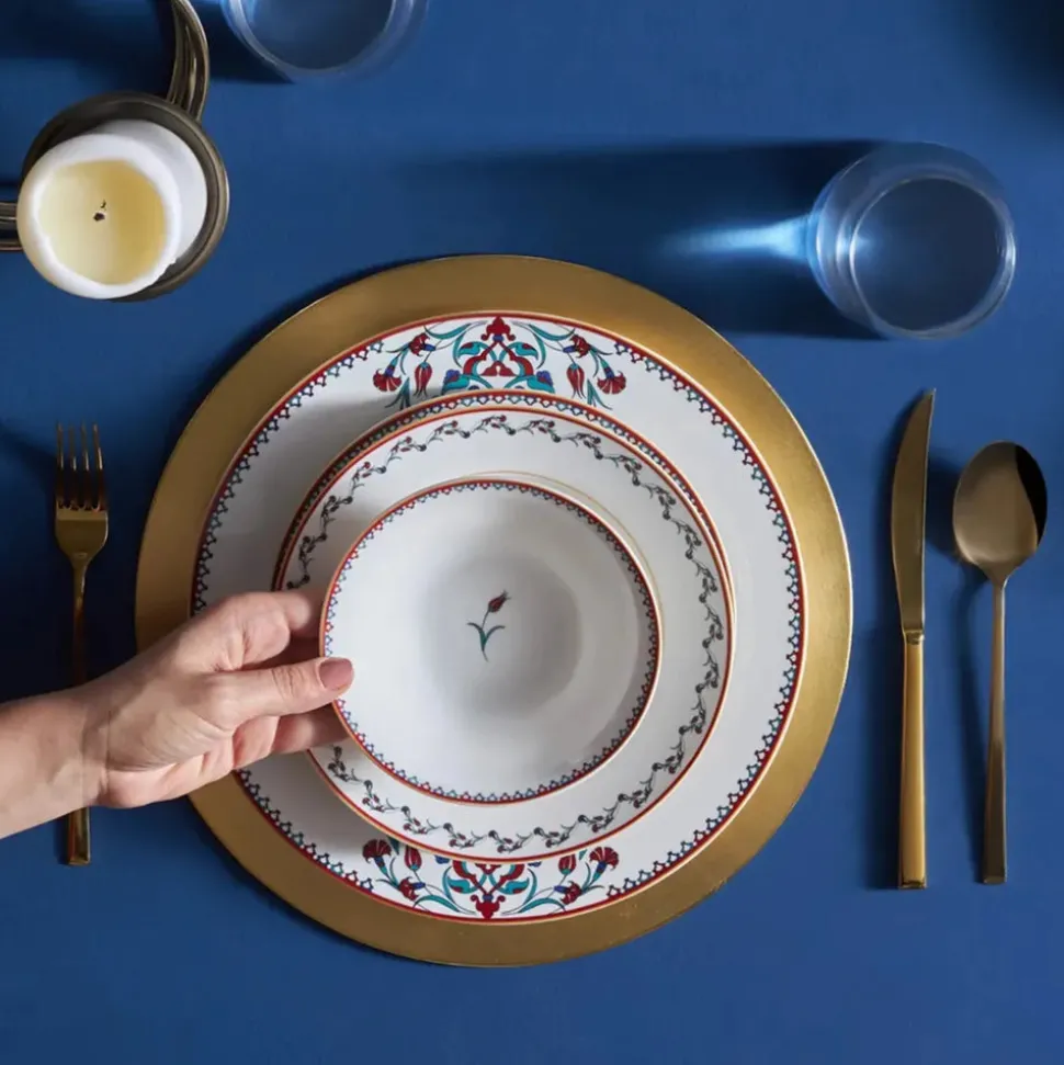 Karaca Nakkaş 24-Piece Bone China Dinner Set for 6 People, White Multi