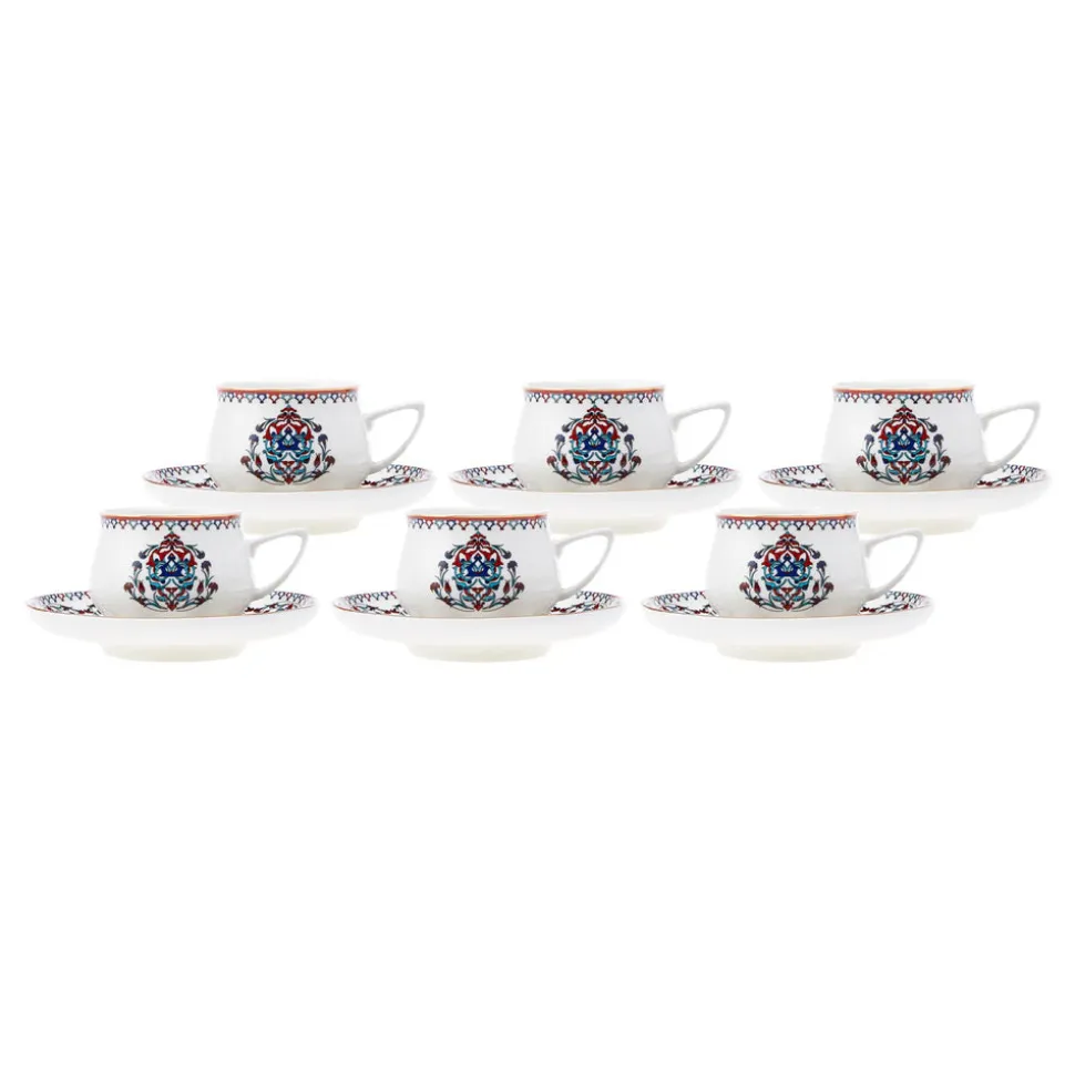 Karaca Nakkaş 12-Piece Porcelain Espresso Turkish Coffee Cup Set for 6 People, 100ml, Multi