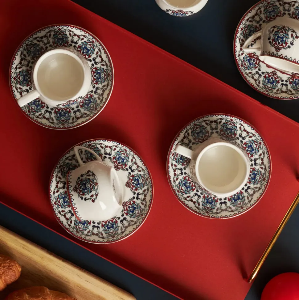 Karaca Nakkaş 12-Piece Porcelain Espresso Turkish Coffee Cup Set for 6 People, 100ml, Multi