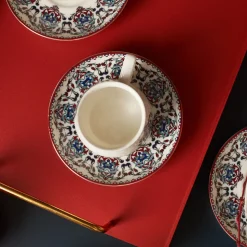 Karaca Nakkaş 12-Piece Porcelain Espresso Turkish Coffee Cup Set for 6 People, 100ml, Multi