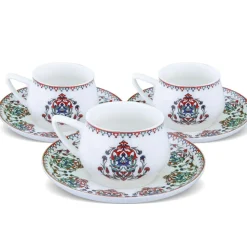 Karaca Nakkaş 12-Piece Porcelain Espresso Turkish Coffee Cup Set for 6 People, 100ml, Multi