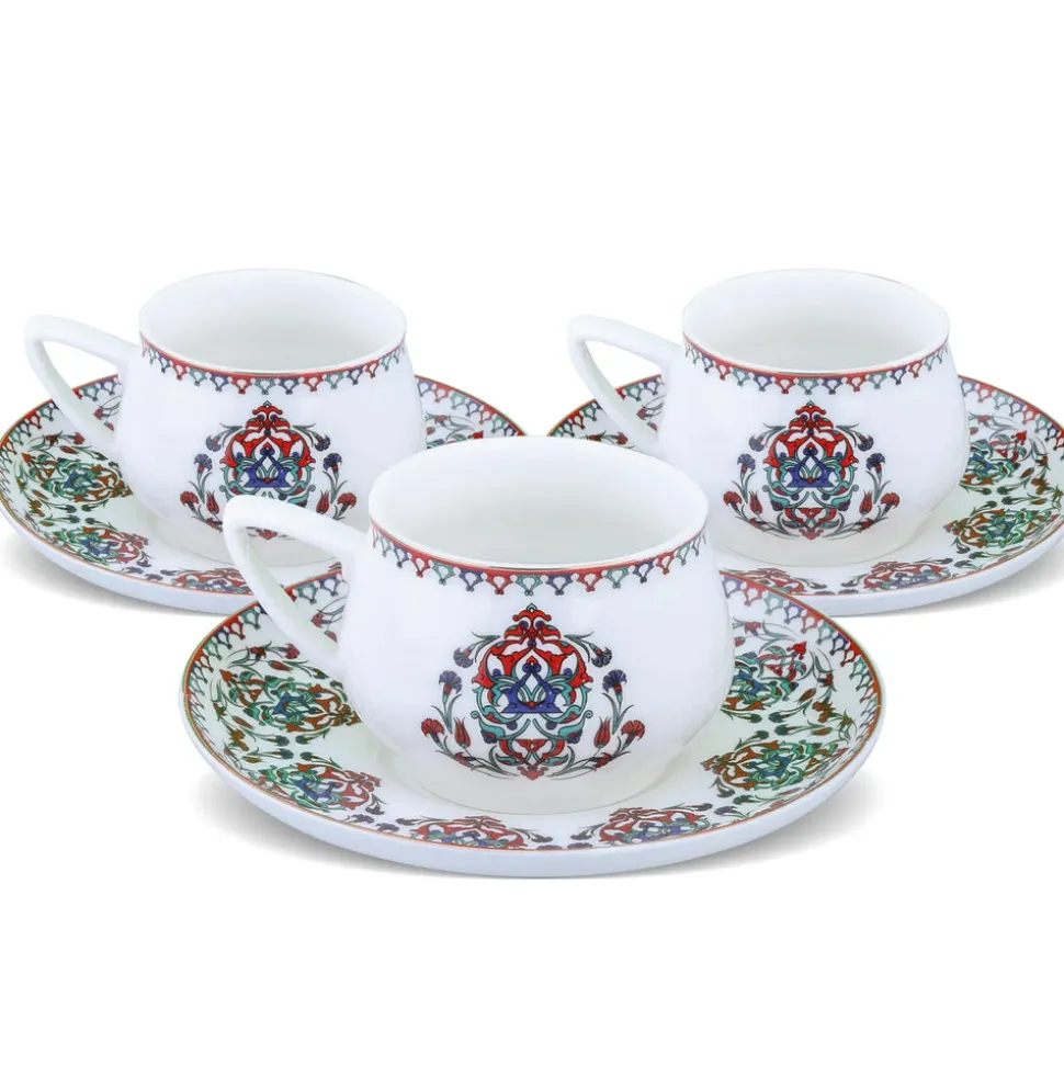 Karaca Nakkaş 12-Piece Porcelain Espresso Turkish Coffee Cup Set for 6 People, 100ml, Multi
