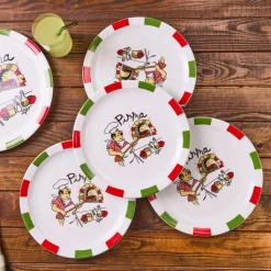 Karaca Napoly 5-Piece Porcelain Pizza Set for 4 People, White Multi