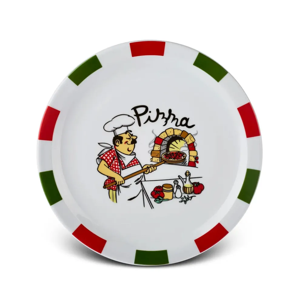 Karaca Napoly 5-Piece Porcelain Pizza Set for 4 People, White Multi