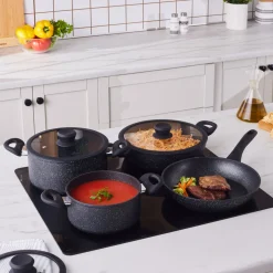 Karaca Nebula Granite 7-Piece Non-Stick Induction Cookware Set, Black