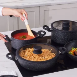 Karaca Nebula Granite 7-Piece Non-Stick Induction Cookware Set, Black
