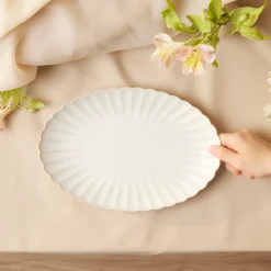 Karaca New Daisy Oval Stoneware Serving Platter, 30cm, White