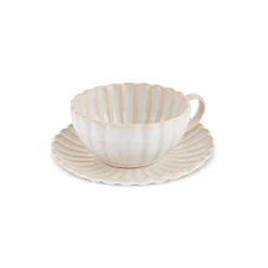 Karaca New Daisy Stoneware Glass Tea Cup and Saucer, 250ml, White