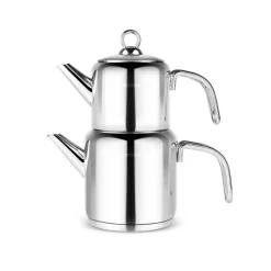 Karaca New Mani Stainless Steel Midi Size Teapot Set, Large, Silver