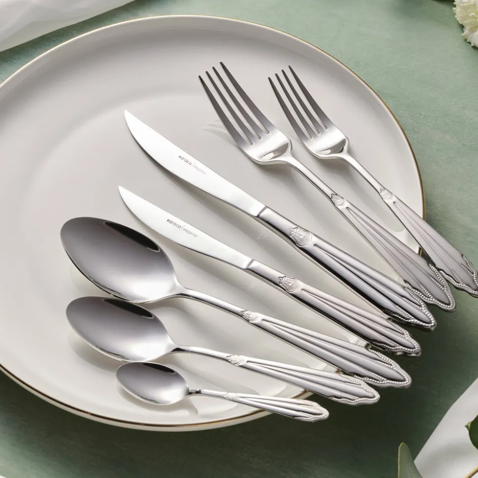 Karaca New Mantilla 84-Piece Stainless Steel Cutlery Set for 12 People, Platin
