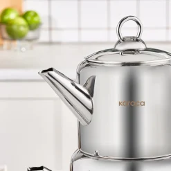 Karaca New Mira Midi Size Stainless Steel Teapot Set, Large, Gold