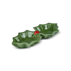 Karaca New Year Butcher's Broom 2-Section Snack Bowl, 18cm, Green
