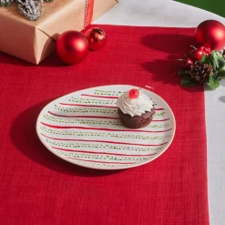 Karaca New Year Christmas Butcher's Broom Green Dot Side Plate, 20,5cm, Multi